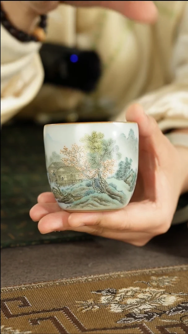 善窑厂汝窑青绿山水闻香杯