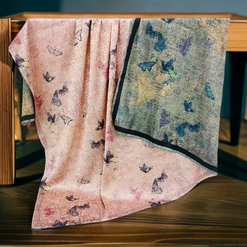上海故事C03捡漏双面双色140cm春风戏蝶方巾香云老料贵气长辈礼物