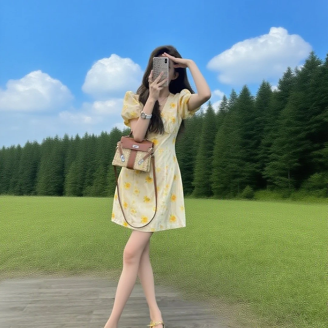 夏季爆款法式碎花甜美可爱气质小个子包臀裙酷飒清冷系禅意衣服女