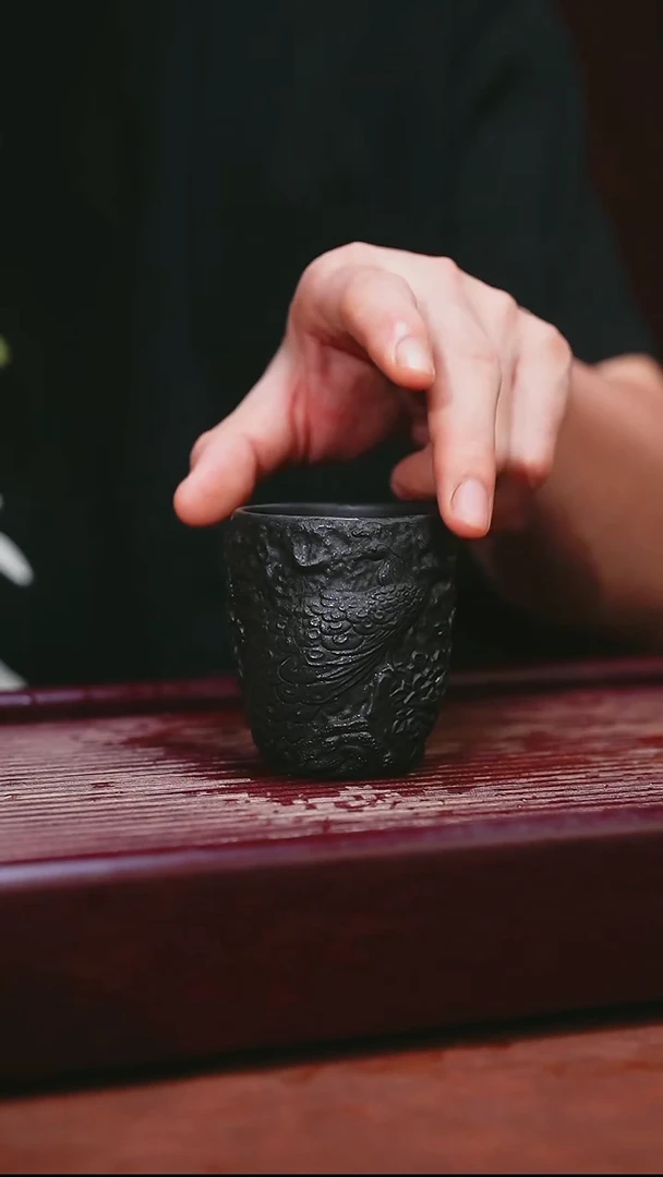 紫砂公道杯宜兴原矿紫砂  石磺孔雀