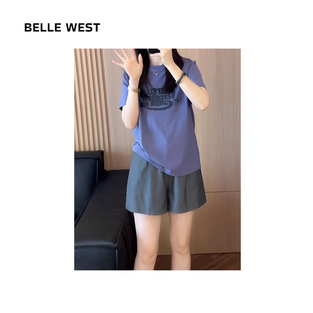 紫色圆领短袖极简显瘦正肩字母T恤 UY-25136