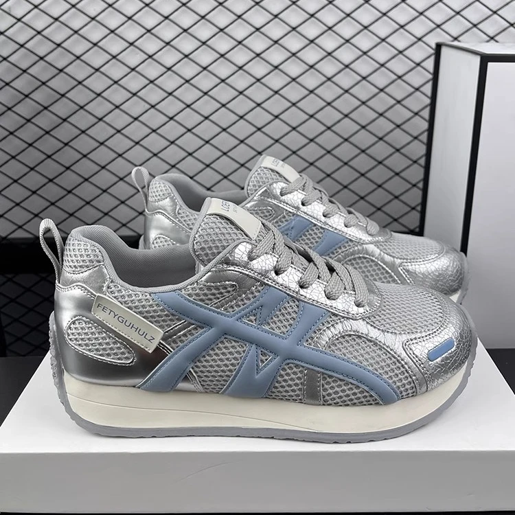 2025秋新款女鞋复古网眼透气休闲运动鞋女百搭厚底增高德训阿甘鞋