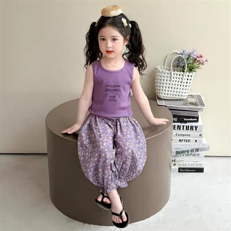 女童洋气套装夏季2025新款儿童背心碎花防蚊裤两件套宝宝夏装