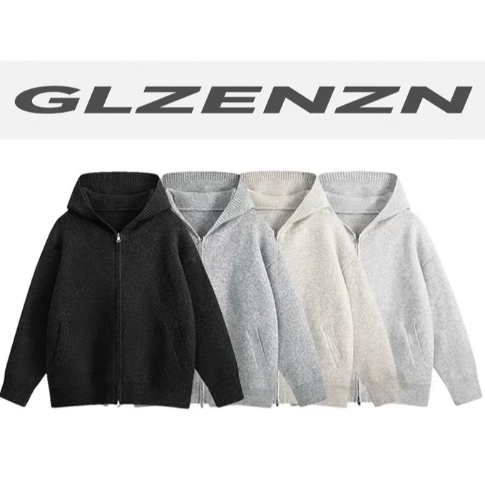 【古徕甄赞】经典休闲款针织拉链连帽开衫高克重厚款男女外套