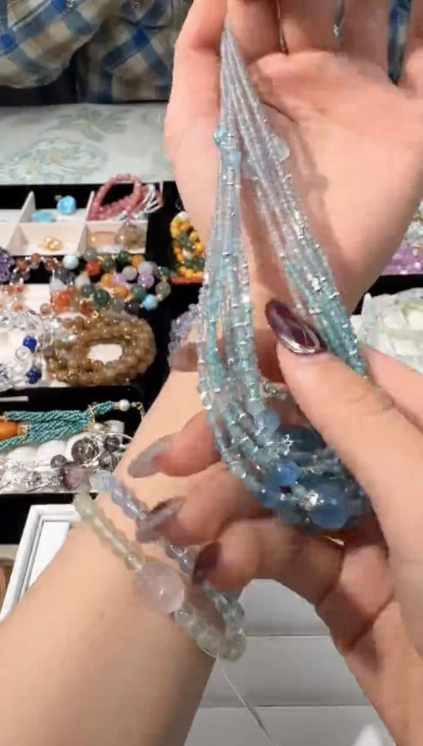 【闪购商品】水晶手链银S925镶嵌U003灰月刻面海蓝项链