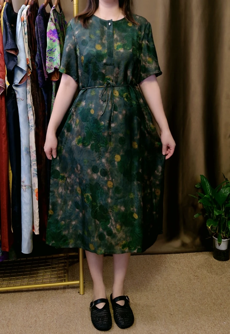 【绿野仙踪】显瘦重磅连衣裙优雅斜肩夏季网纱绣花连衣裙宽松腰