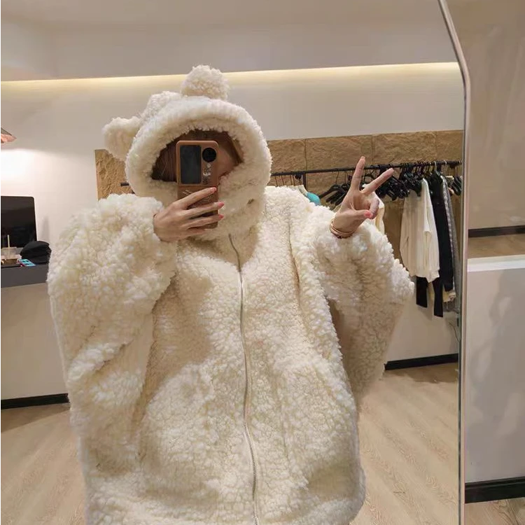 韩版兔儿多连帽加绒加厚外套#9962