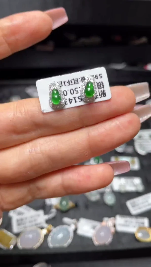 银S925镶嵌戒指翡翠天然翡翠A货