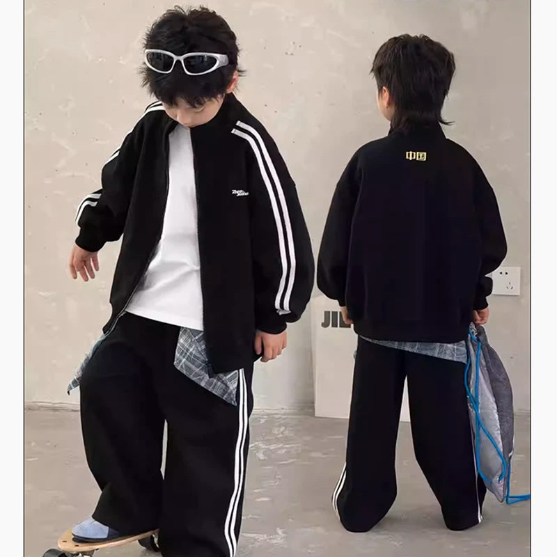 2025秋冬男童运动外套韩版宽松中大童立领夹克衫上衣