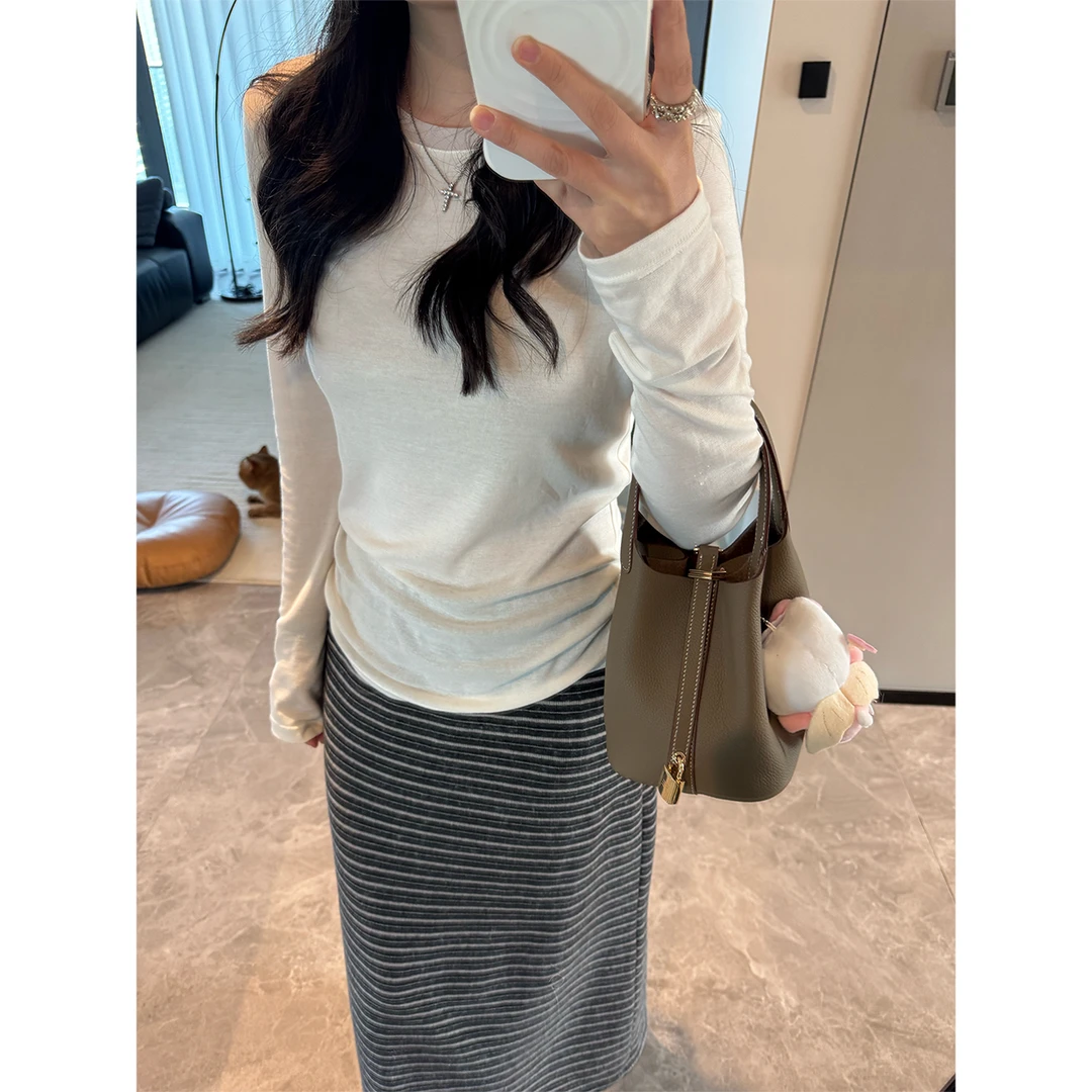 Lilpera胖梨定制 “拼接领”冬季时尚百搭领口拼接长袖打底T恤B122