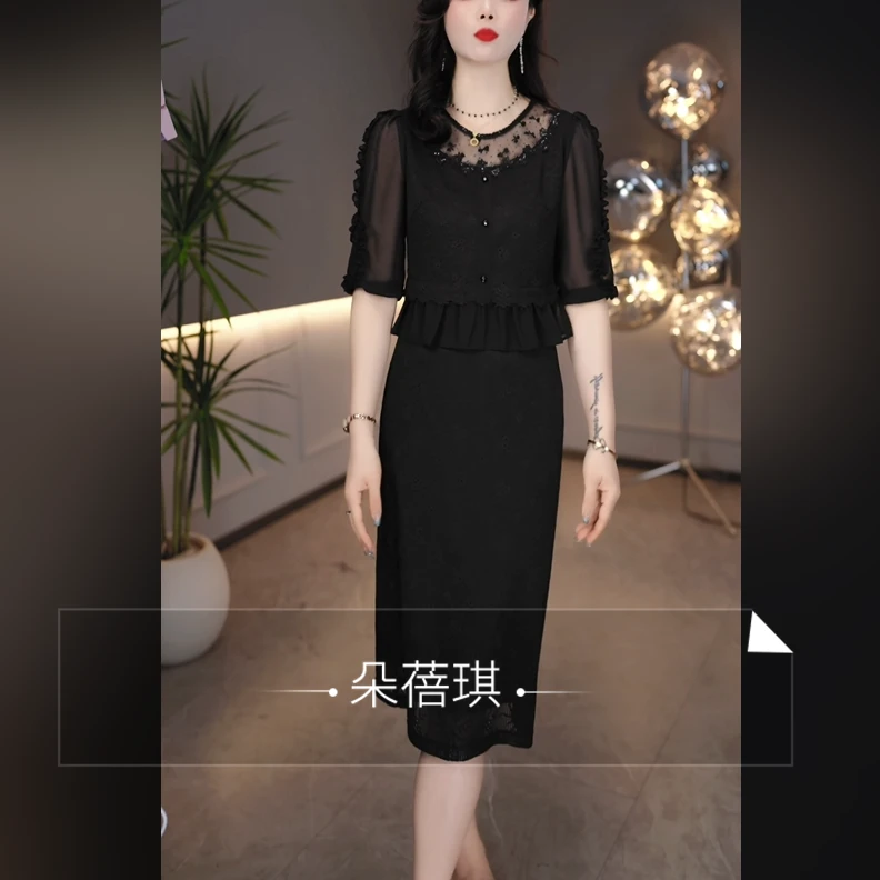 【连衣裙】高档冰透纱春夏新款气质女人味名媛优雅收腰显瘦假两件裙