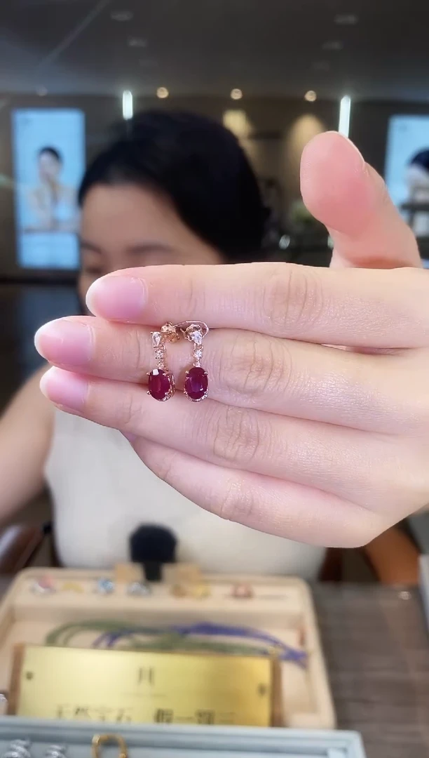 耳饰银S925镶嵌红宝石09