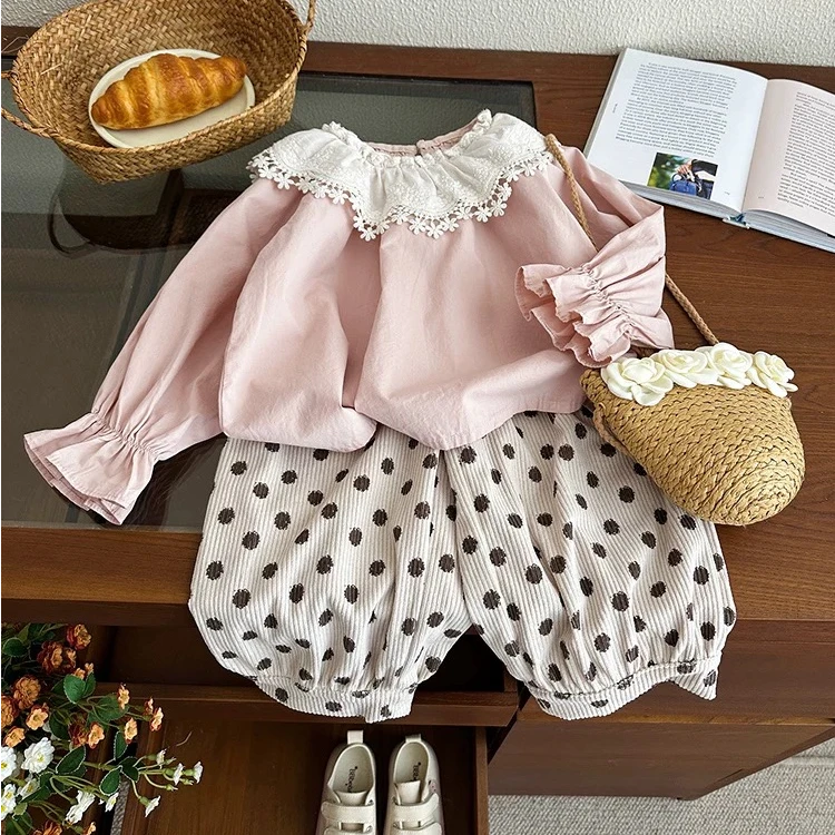 女童套装春秋款2025新款洋气儿童长袖上衣韩版女宝宝秋季娃娃衫