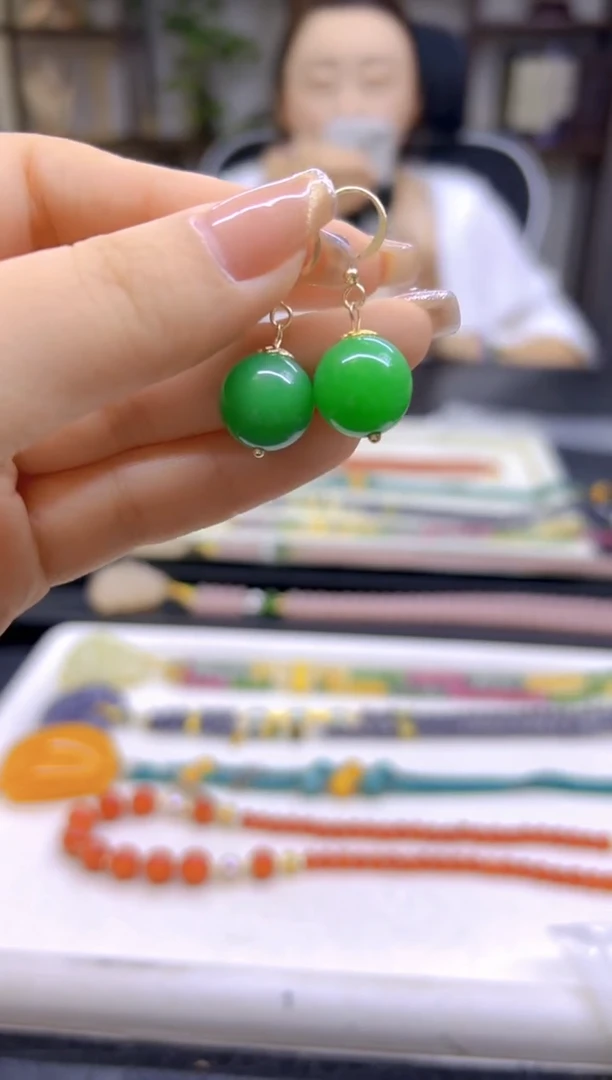 翡翠14K金镶嵌耳饰DIY款E665