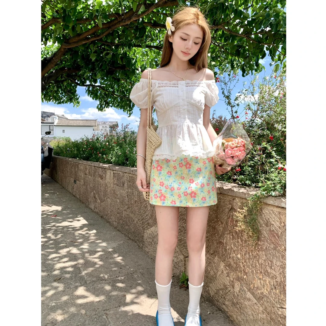 碎花短裙a字裙油画半身裙女夏日度假半裙包臀裙掐腰短裙子穿搭夏