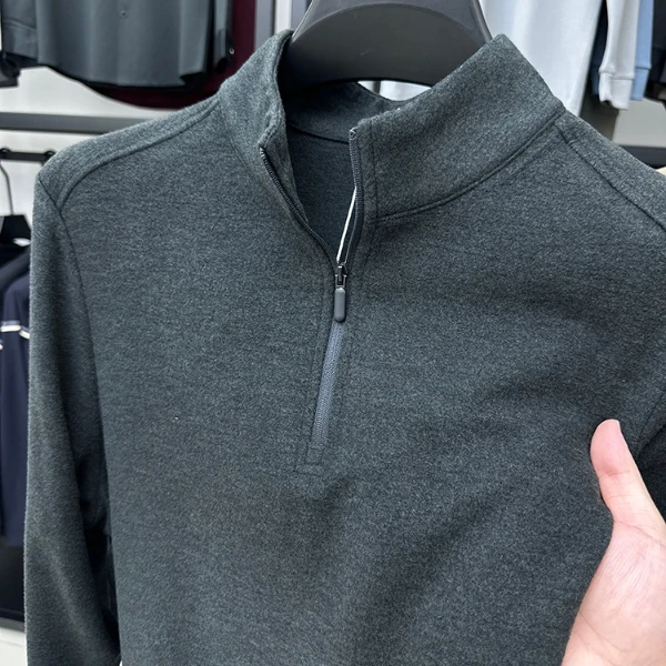 Zero Degree North高端纯色半拉链长袖T恤男士秋冬季德绒加厚上衣