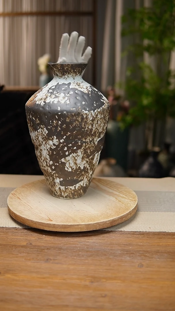 【闪购商品】陶瓷   花器诧寂黑高脚