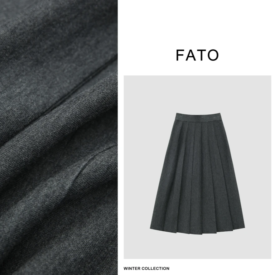 郑买买【绵羊毛百褶裙】黑标系列羊毛混纺半身裙 CC31228Q1