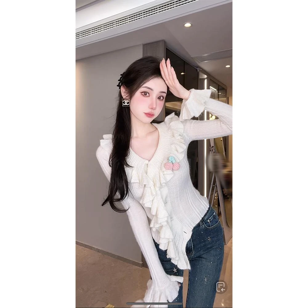 【雅乔定制】姐姐的大樱桃 荷叶边针织上衣 DYTY-23087449