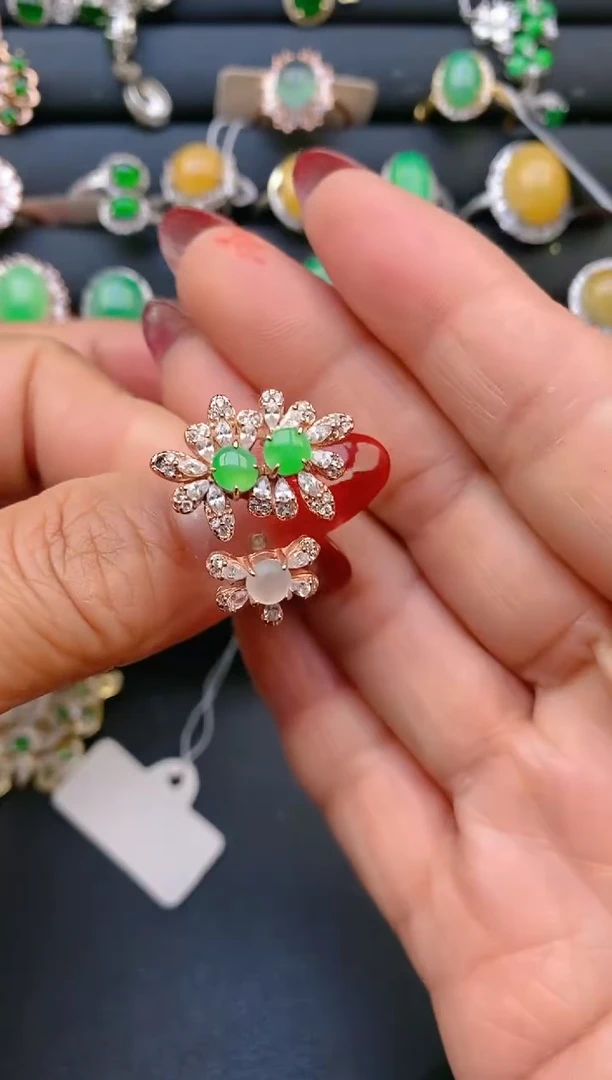 【闪购商品】翡翠戒指银S925镶嵌天然A货翡翠1