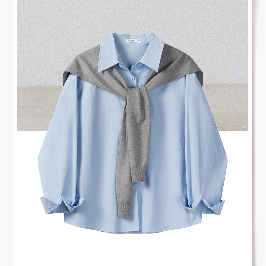 羊城故事-韩系简约纯色休闲衬衫披肩气质宽松显瘦上衣Y50752221HJ