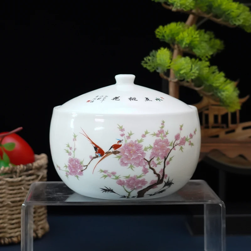 【百善瓷业】水点桃花储物罐