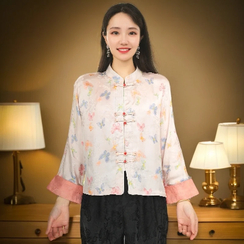 【七彩蝴蝶】气质中国风时尚上衣长袖女装夏季提花开衫中式外套