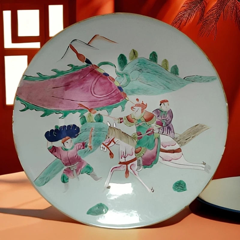 清中期豆青人物粉彩赏盘