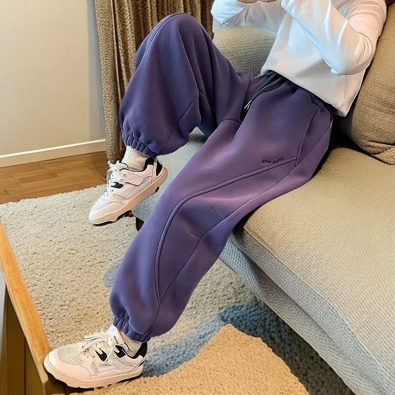 女童秋冬加绒裤子2024新款洋气儿童装卫裤加厚中大童束脚童装女童