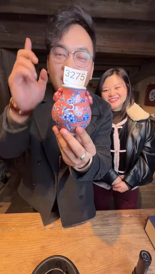 【闪购商品】瓷片景德镇陶瓷釉里红赏瓶3275