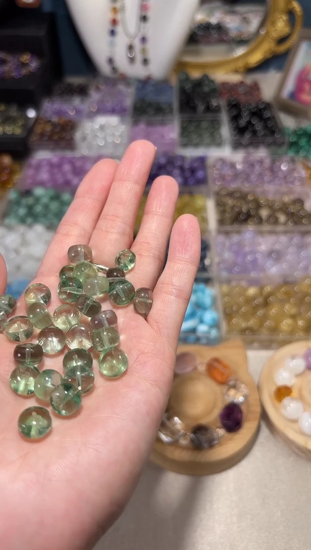 水晶手串未镶嵌绿萤石算盘珠卡9单颗