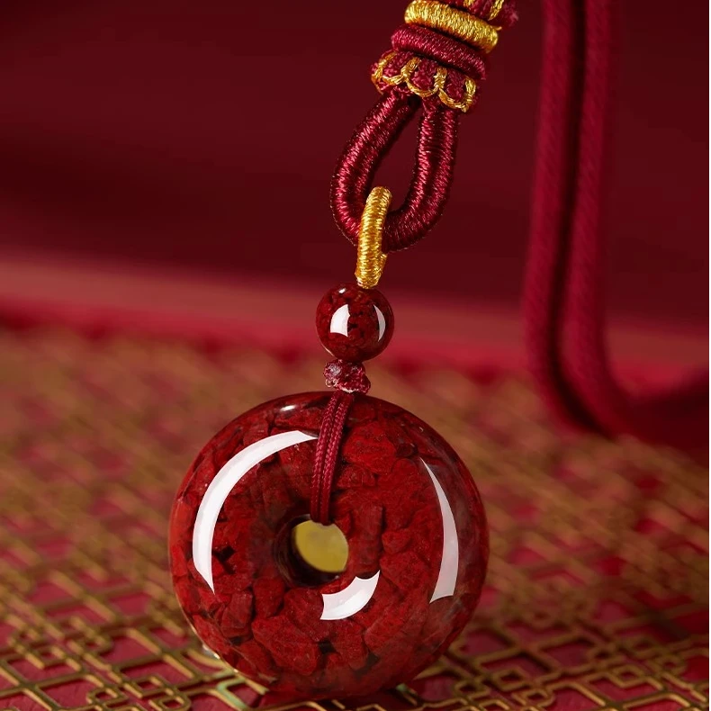 天然辰砂朱砂平安扣吊坠男女款蛇本命年挂件护身手工项链送礼