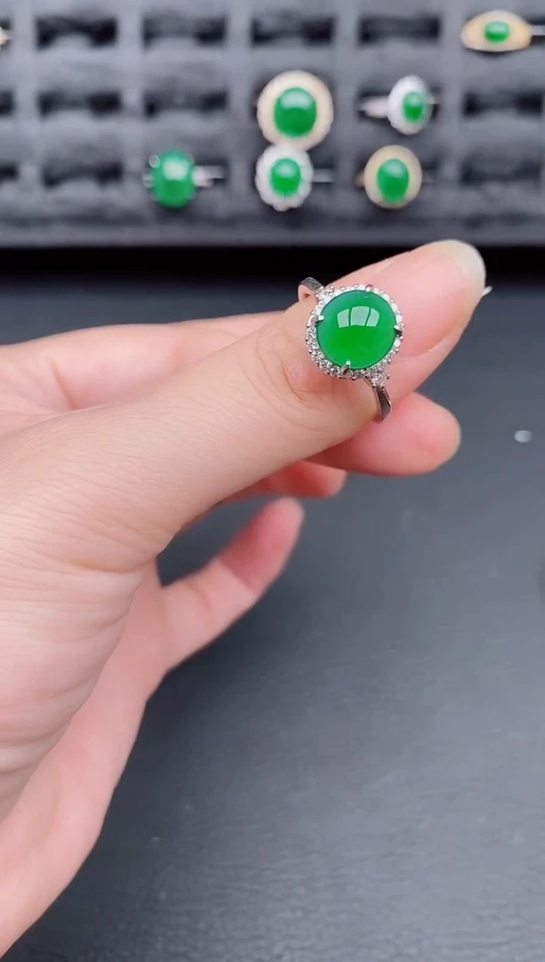 银S925镶嵌戒指翡翠天然a货翡翠229