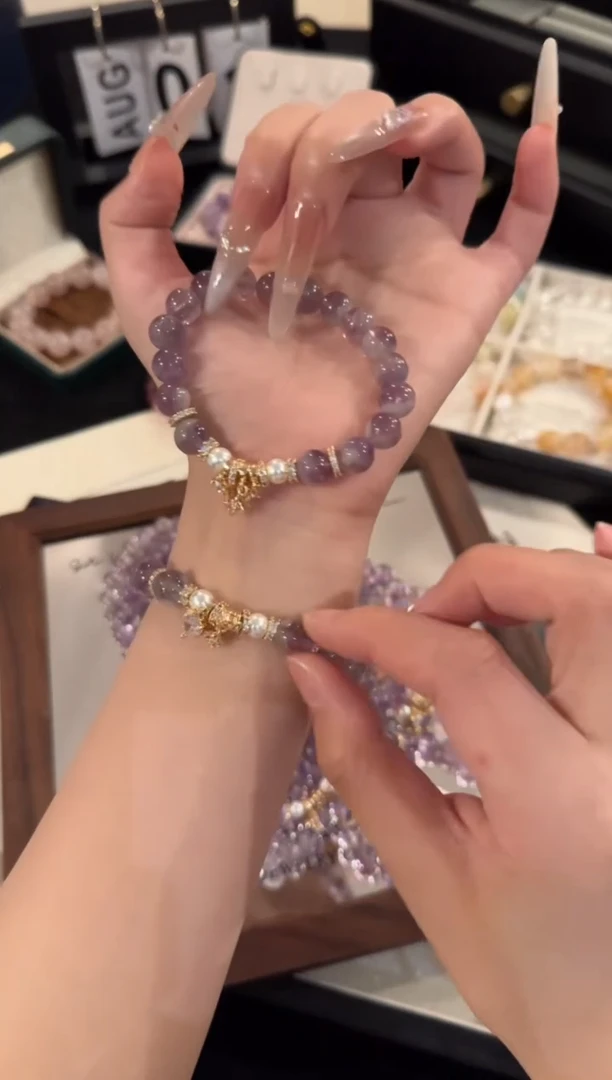水晶手链合金紫兔毛x2121