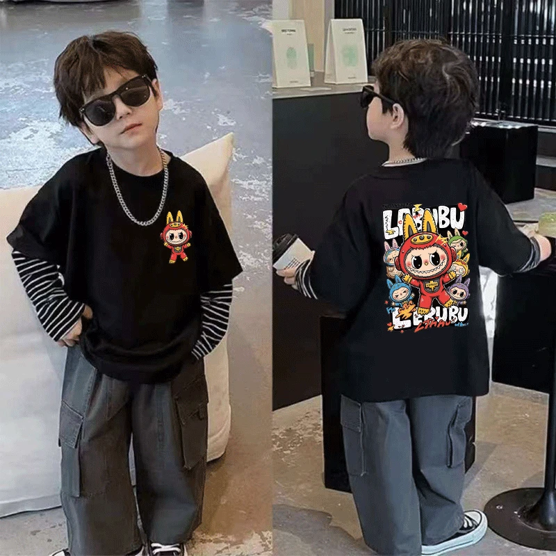 春秋季儿童新款拉布布纯棉长袖宽松帅气男童恤百搭中小童韩系上衣