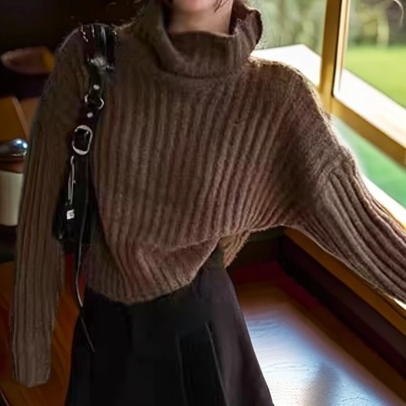 8968韩版简约半高领坑条毛衣新款男女同款百搭修身保暖针织打底衫