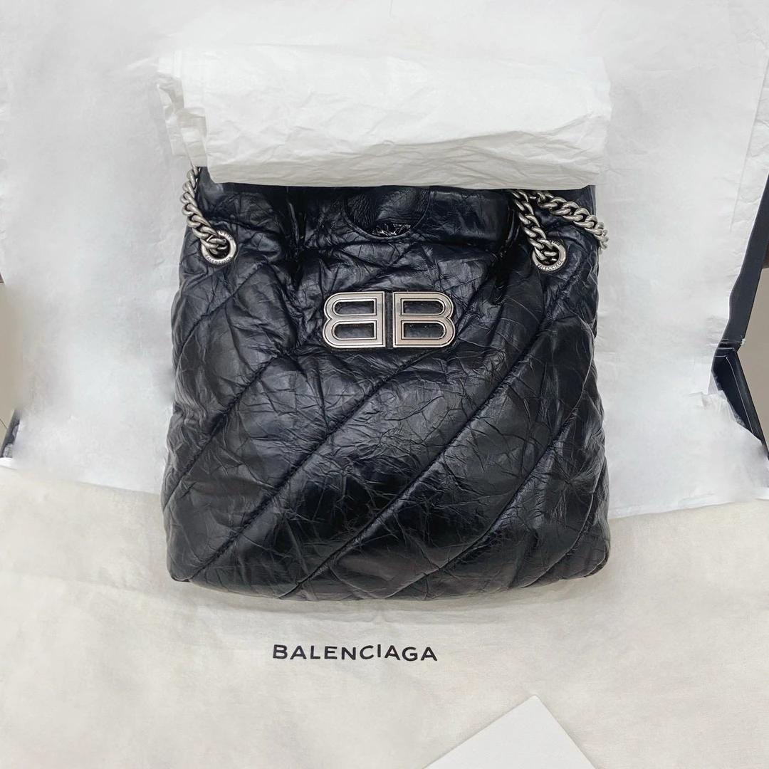 95新 Balenciaga/巴黎世家 crush系列黑银手拿包垃圾袋