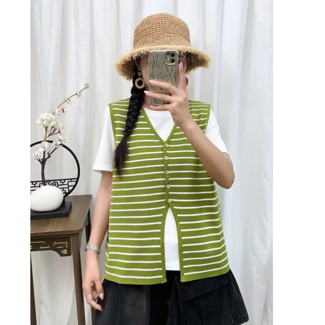 夏季马甲气质时尚休闲简约宽松条纹无袖韩版百搭针织薄款显瘦