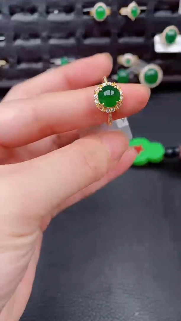 银S925镶嵌戒指翡翠天然a货翡翠307