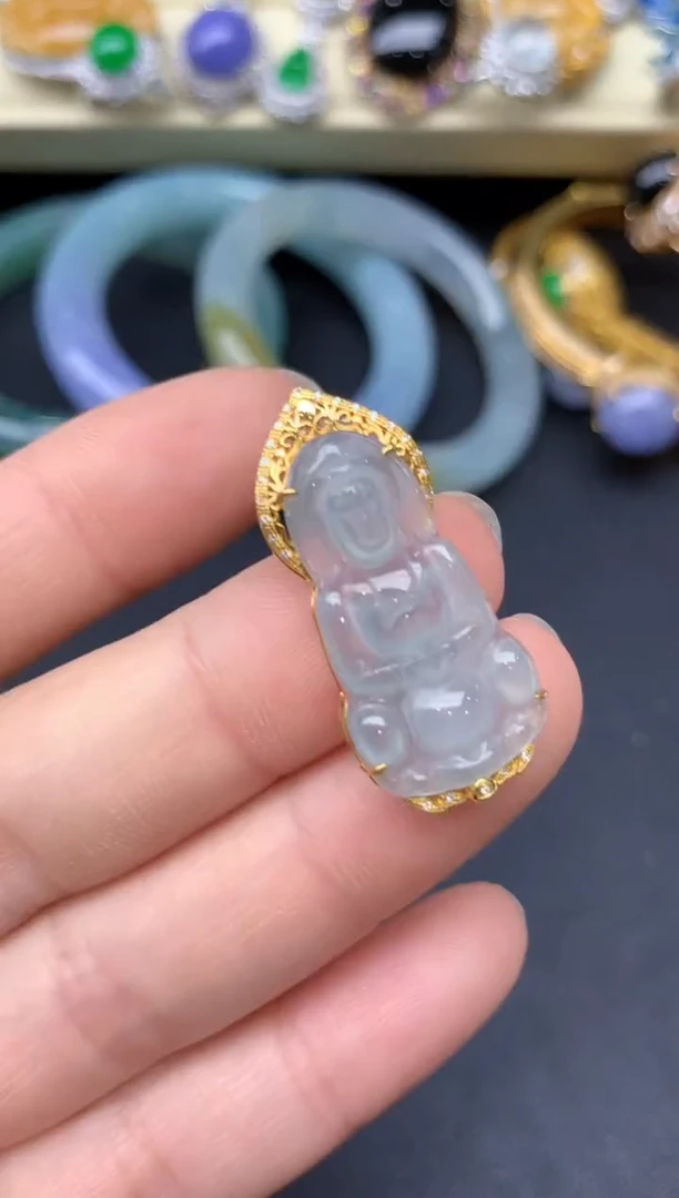 颈饰18K金镶嵌翡翠228-雪姐翡翠天天见