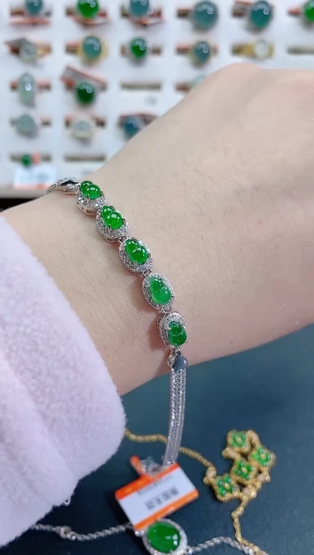 银S925镶嵌手链翡翠 天然翡翠