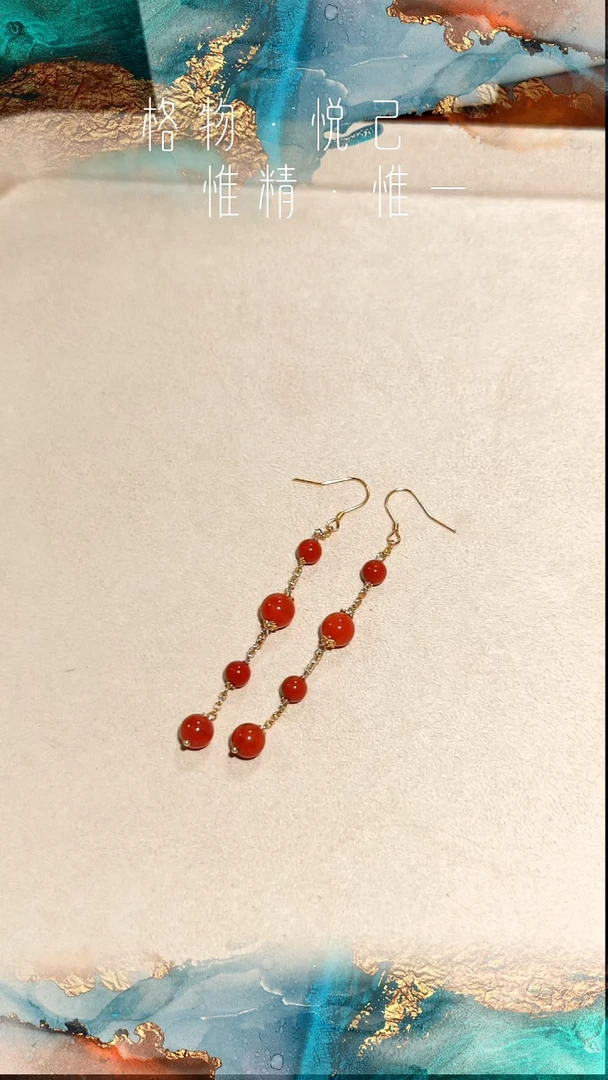 银S925镶嵌耳环南红玛瑙柿子红