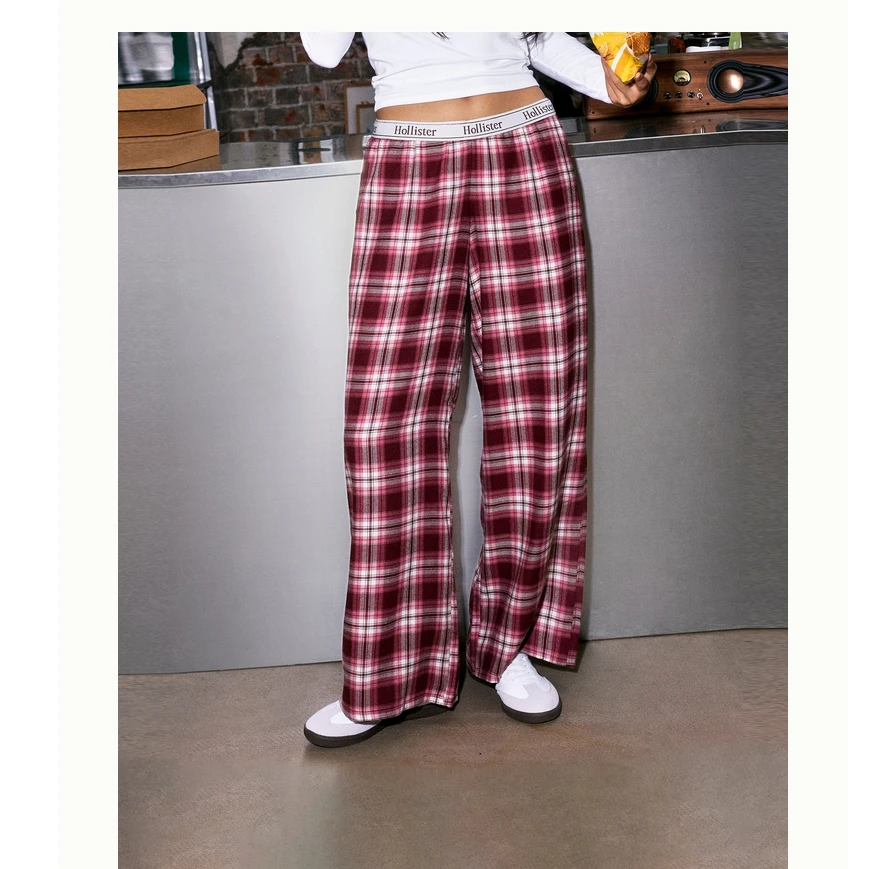 Hollister25秋法兰绒睡裤外穿圣诞新年格子裤女装346-5082