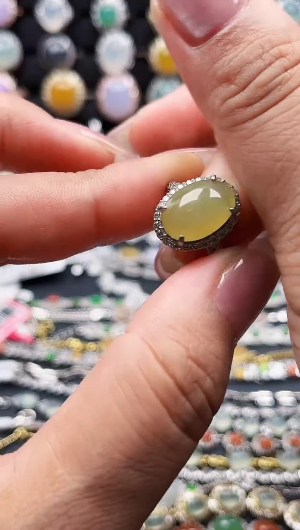 翡翠戒指银S925镶嵌缅甸天然A货翡翠S925银镶嵌