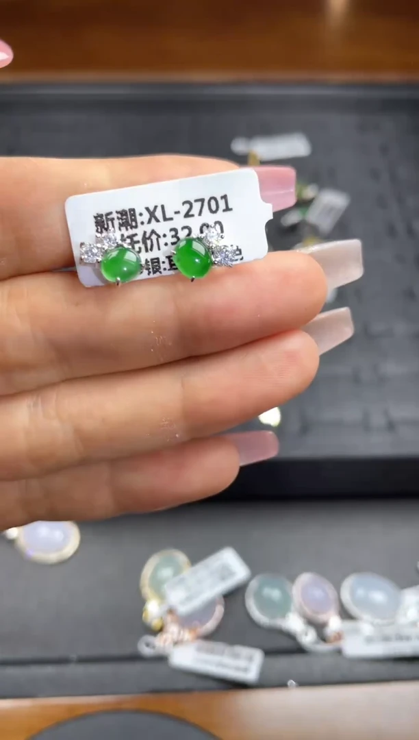 银S925镶嵌戒指翡翠天然翡翠A货