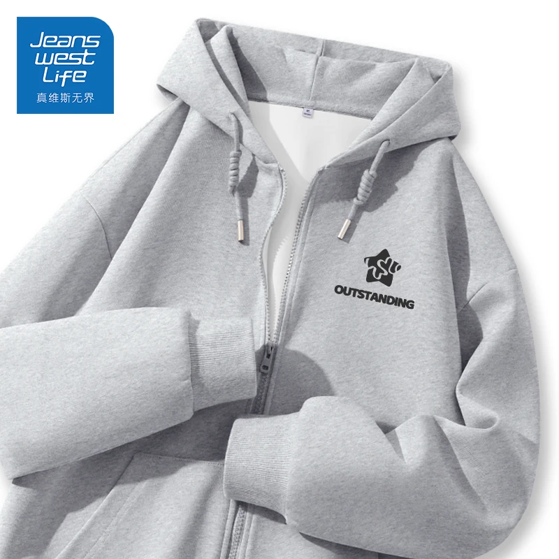 真维斯无界港风ins超火灰色字母连帽卫衣女2025秋冬新款宽松上衣