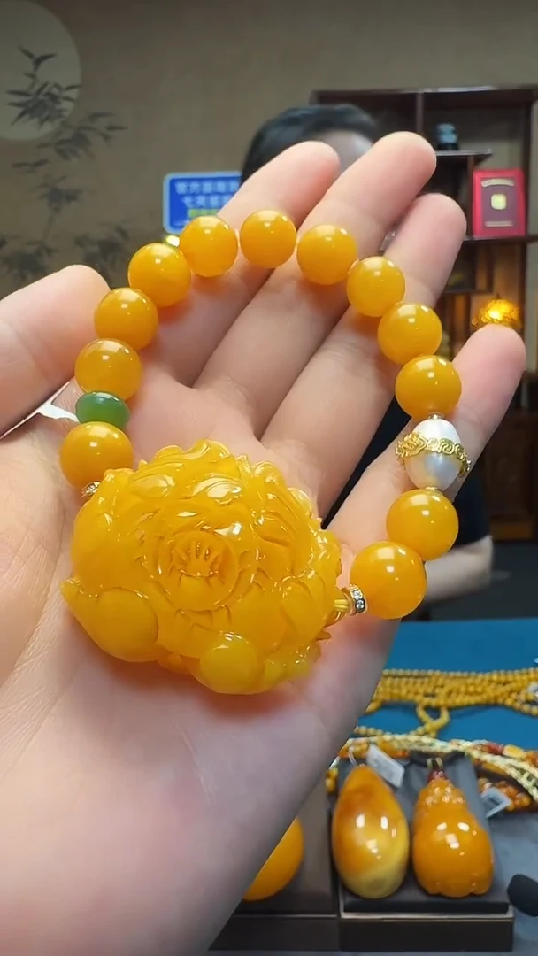 手链蜜蜡未镶嵌天然保真蜜蜡牡丹花手链