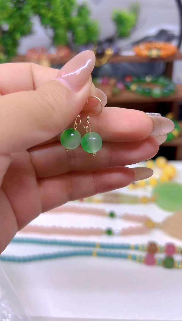 翡翠14K金镶嵌耳饰E445