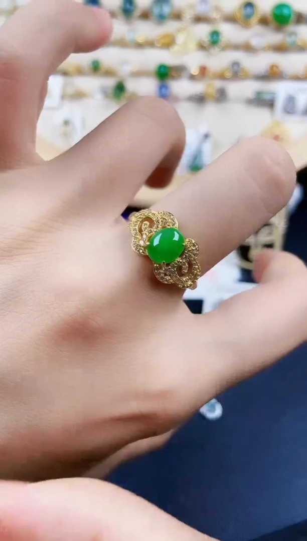 翡翠戒指银S925镶嵌45689