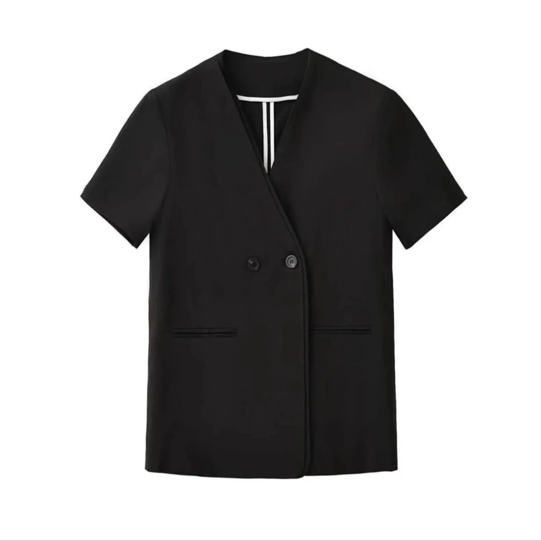 纽扣简约西服极简风宽松常规西装V领潮流休闲风女